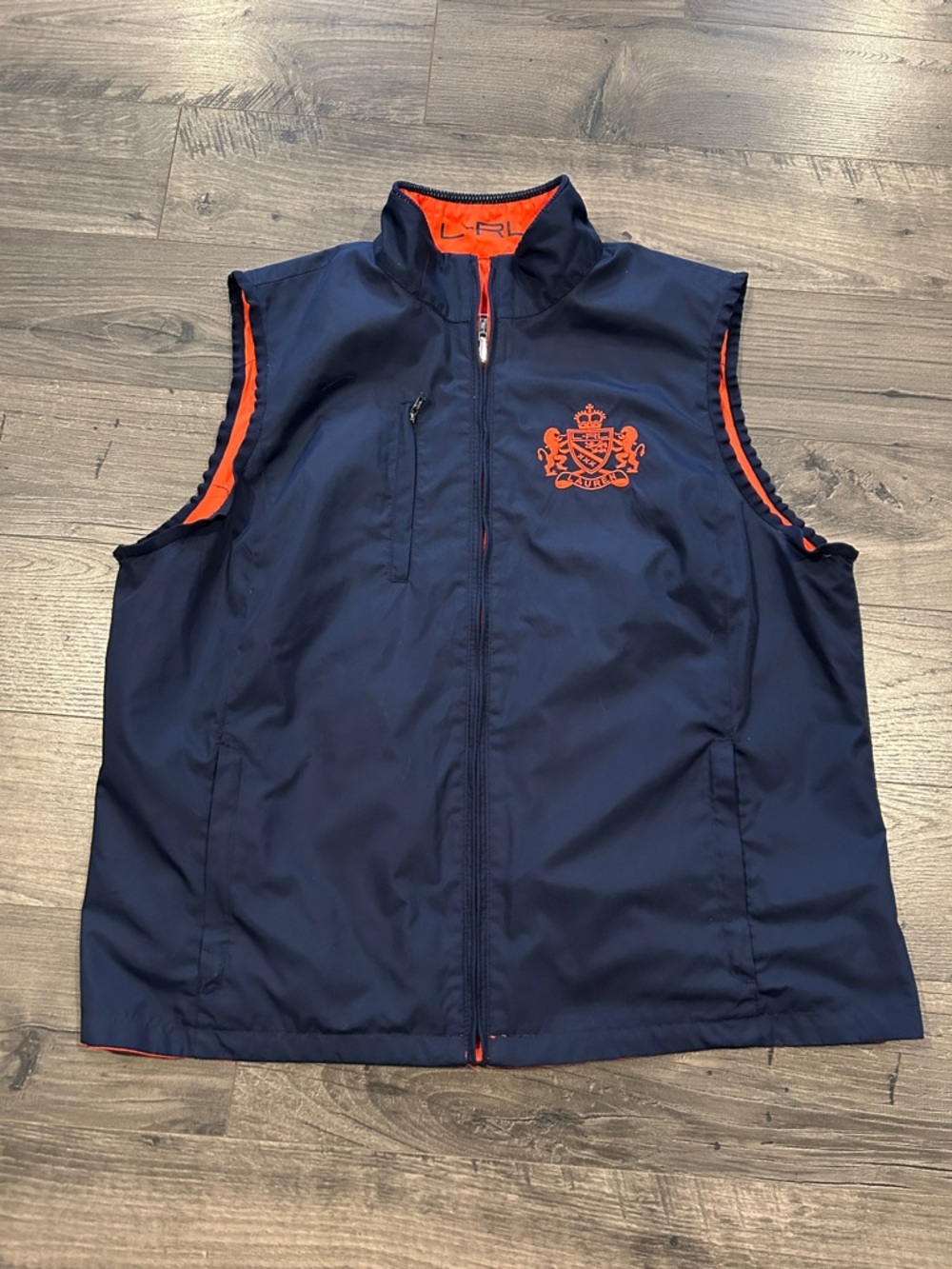 Lauren Ralph Lauren Navy and Orange Crest Reversible Vest